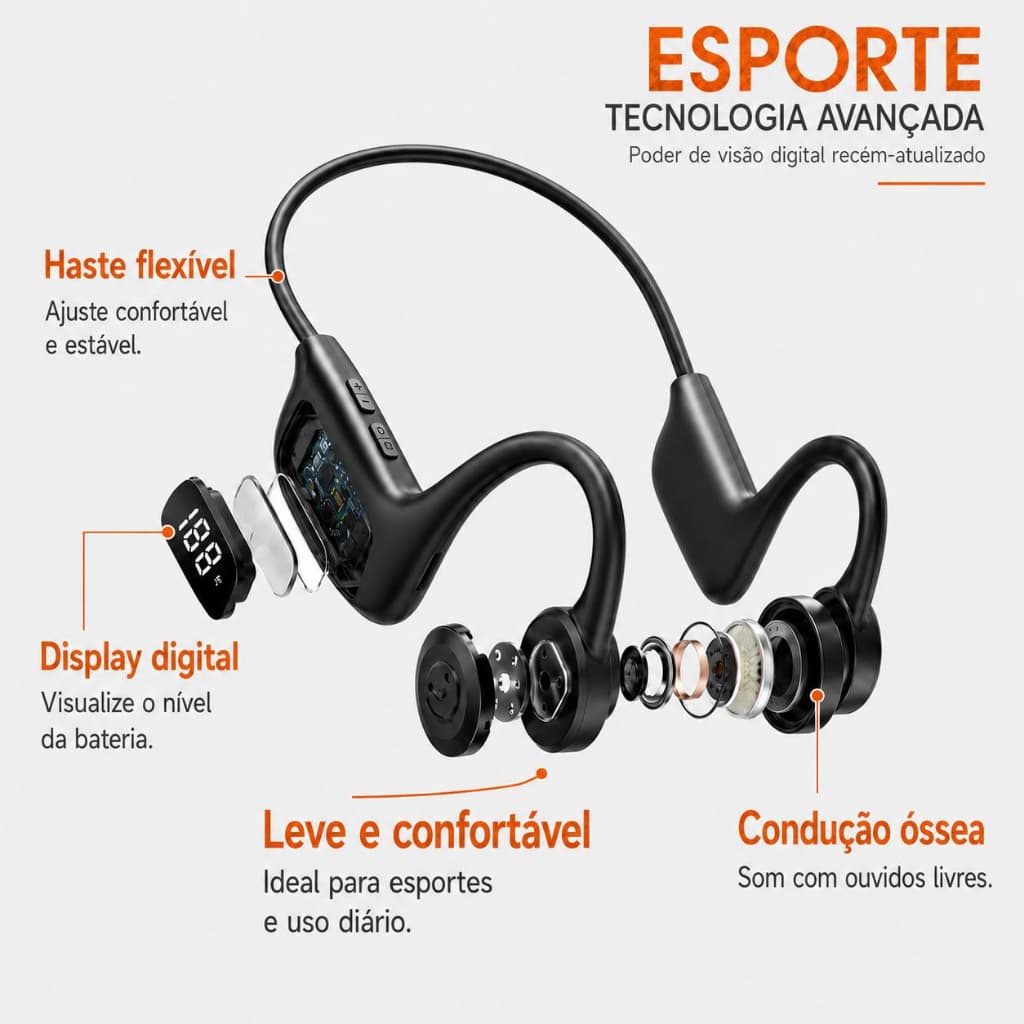 H'MASTON F921 Fone Condução Óssea Fone Para Corrida Fone De Ouvido Para Corrida Fone De Ouvido Esportivo Fone Bluetooth
