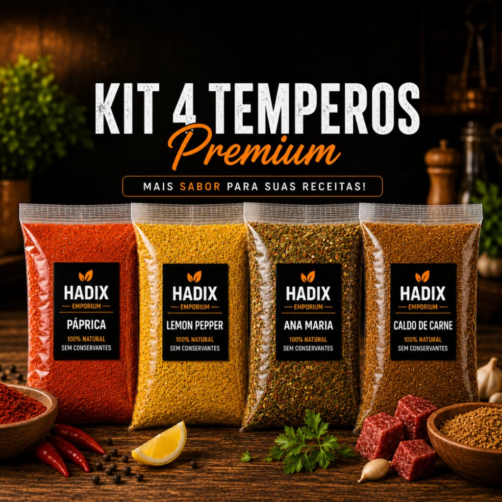 KIT 4 TEMPEROS CONDIMENTOS PREMIUM 100% NATURAIS 400gr ANA MARIA, LEMON PEPPER, PÁPRICA, CALDO DE CARNE