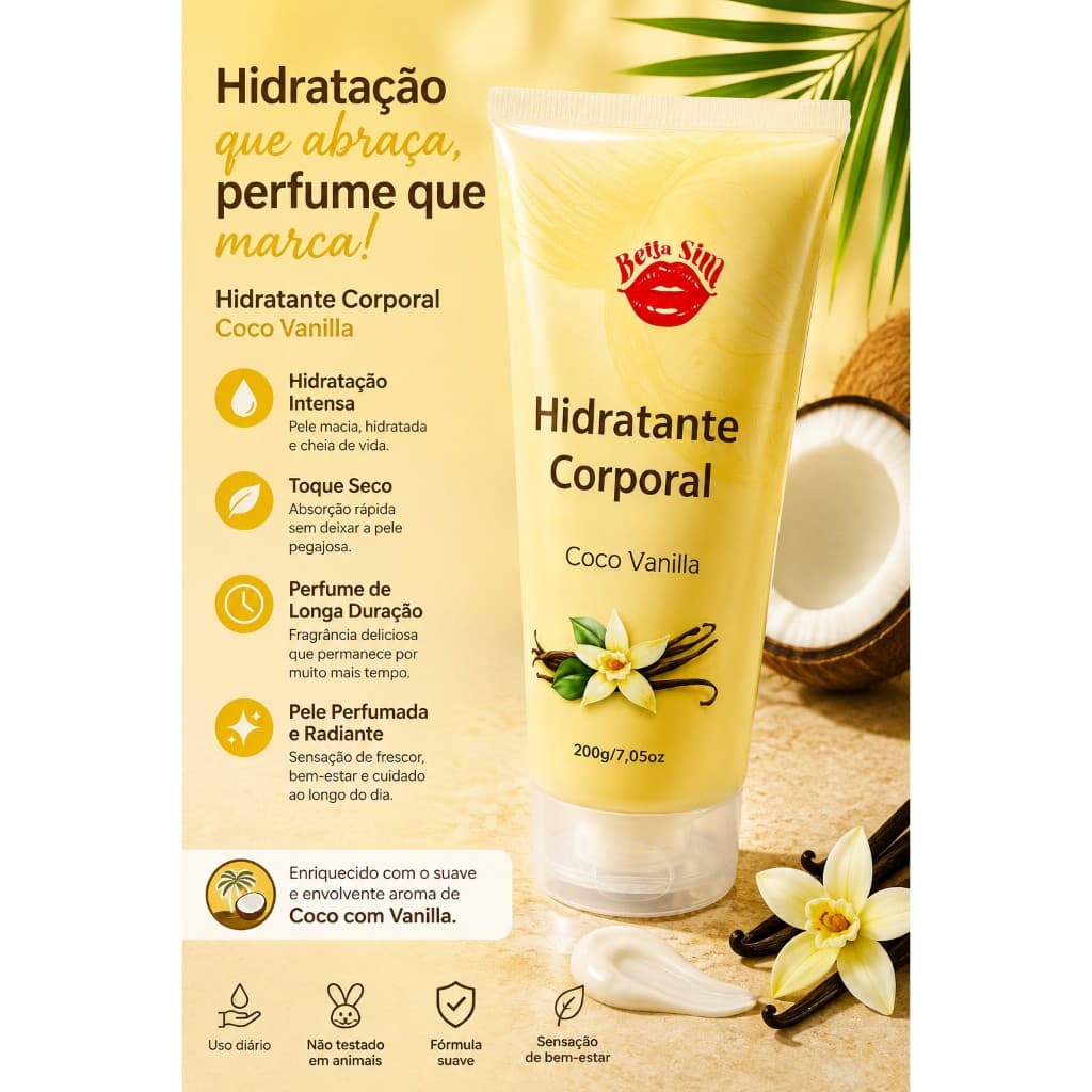 Hidratante Corporal IMPORTADO Coco Vanilla 200g | Feminino, Perfume Importado Marcante de Longa Duração, Com Toque Seco