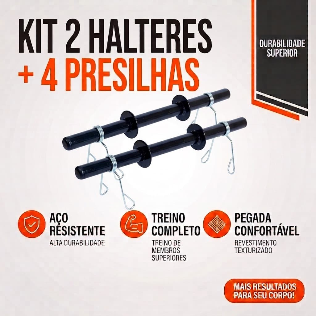 Kit Completo 2 Barras Ocas 40cm com Presilhas Halter Musculação Treino Bíceps Ombro Peito Fitness