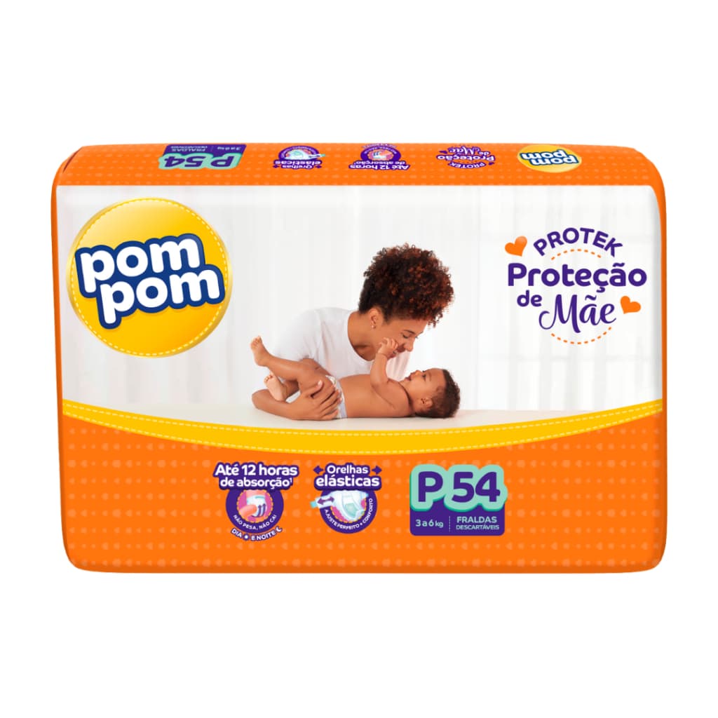 Fralda Descartável Infantil Pom Pom Protek Proteção de Mãe Mega
