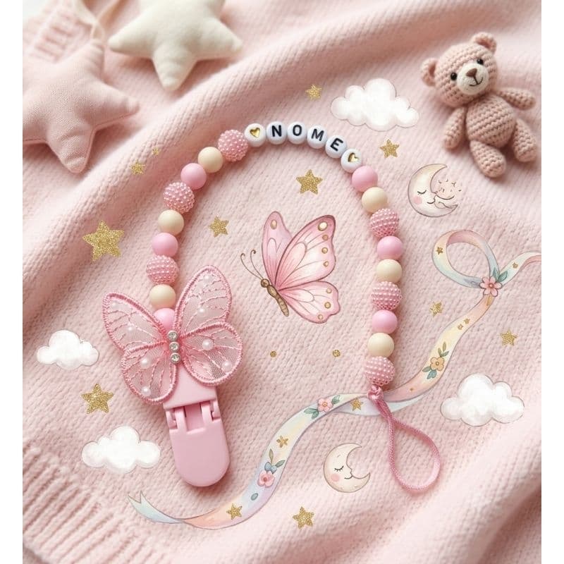 Prendedor De Chupeta De Borboleta Personalizado Com Nome♡