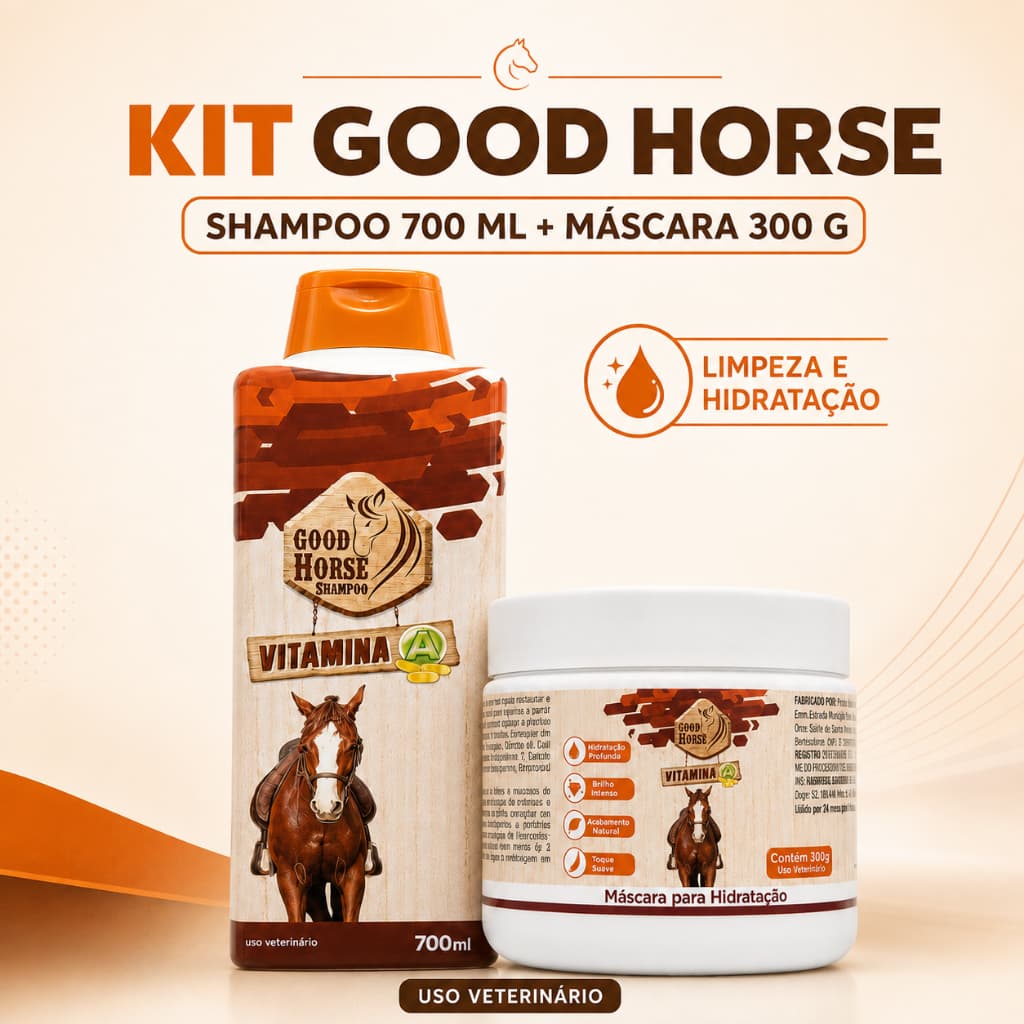 Shampoo Para Cavalo Good Horse Vitamina A 700ml + Máscara Creme Good Horse Vitamina A Para Cavalos Hidratação Profunda