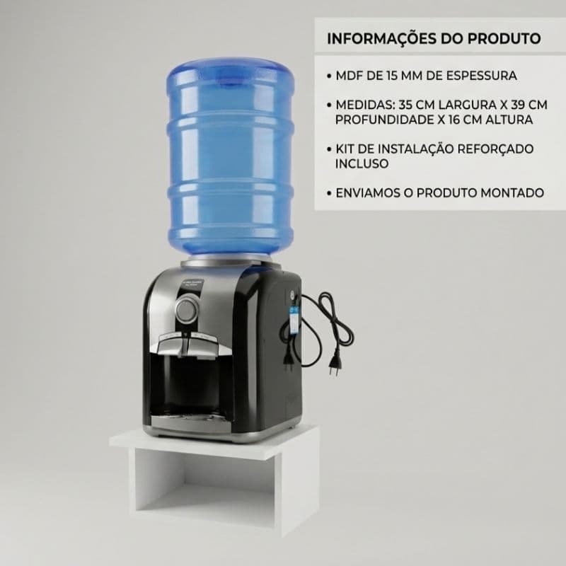 Suporte Para Gelagua Suspenso de Parede em MDF Branco com kit Instalação Reforçado Nicho Prateleira Otimização de espaço