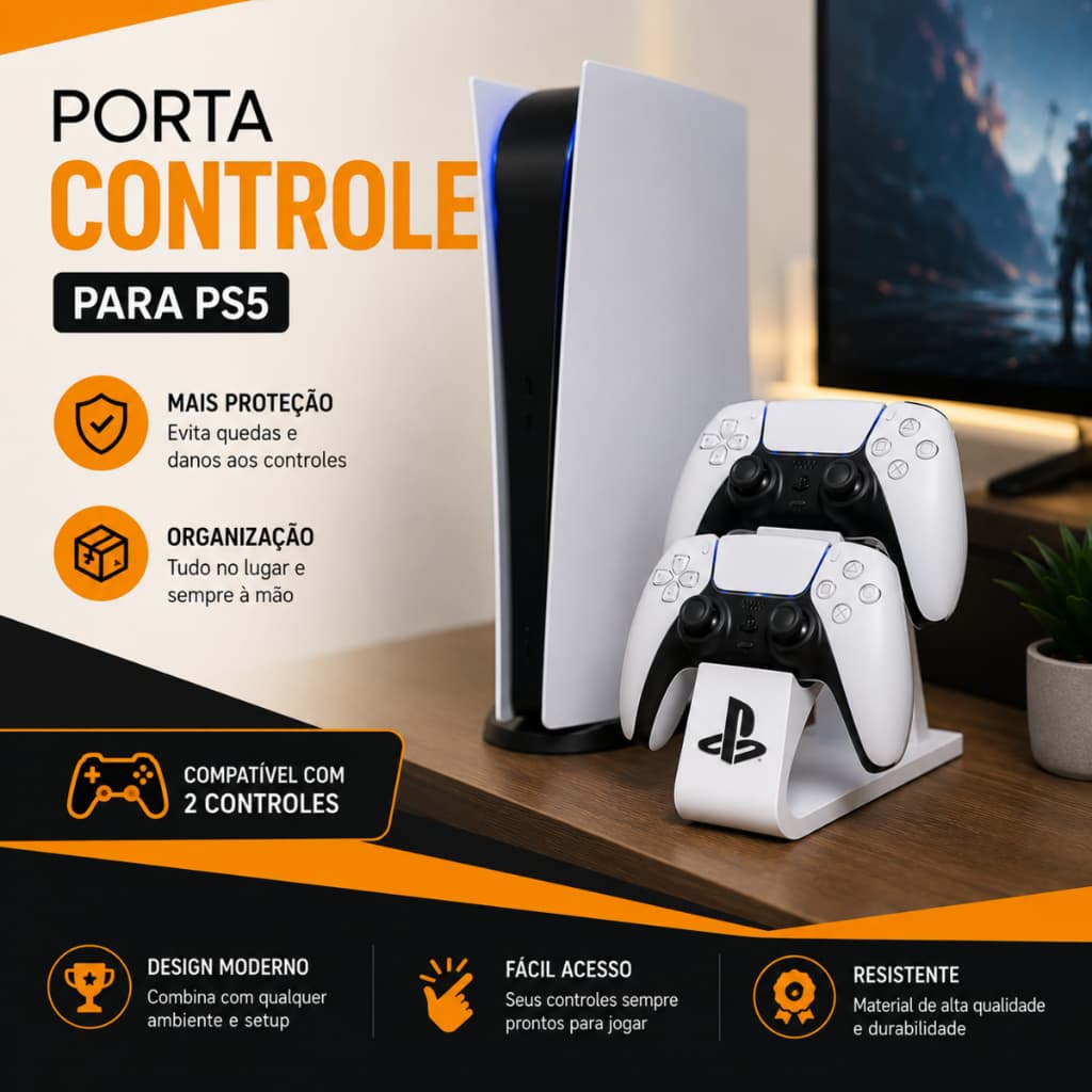 Porta Controle PS5 PS4 Xbox Suporte Organizador Gamer para 2 Controles de Videogame