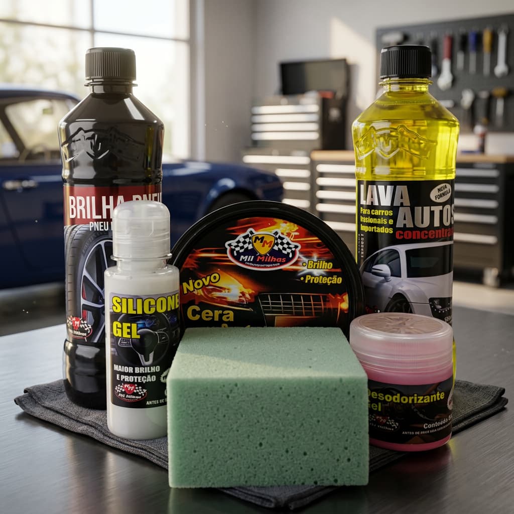 Kit Limpeza Automotiva Para Lavar Carros e Motos - 7 Produtos