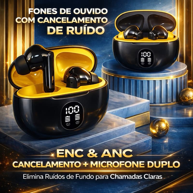 Fone de Ouvido Bluetooth TWS com Som HIFI 9D e Redução de Ruído - Preto