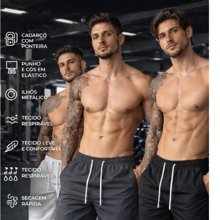Kit 3 Short Bermuda Masculino Tactel Liso Leve Confortavel Corrida Academia Treino Musculacao