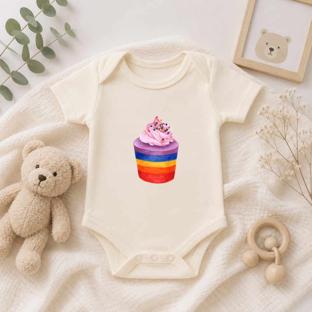 Body Bebê Cupcake Colorido Fofo | Body Infantil Unissex | Body Estampado Bebê | Roupa Bebê Menino e Menina | Presente