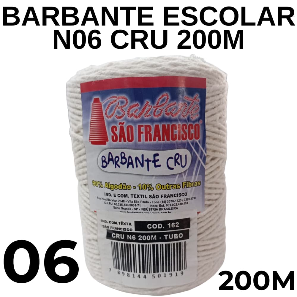 KIT 5 BARBANTE CRU ESCOLAR N06 200M Linha de Crochê Para Artesanatos Escolares.