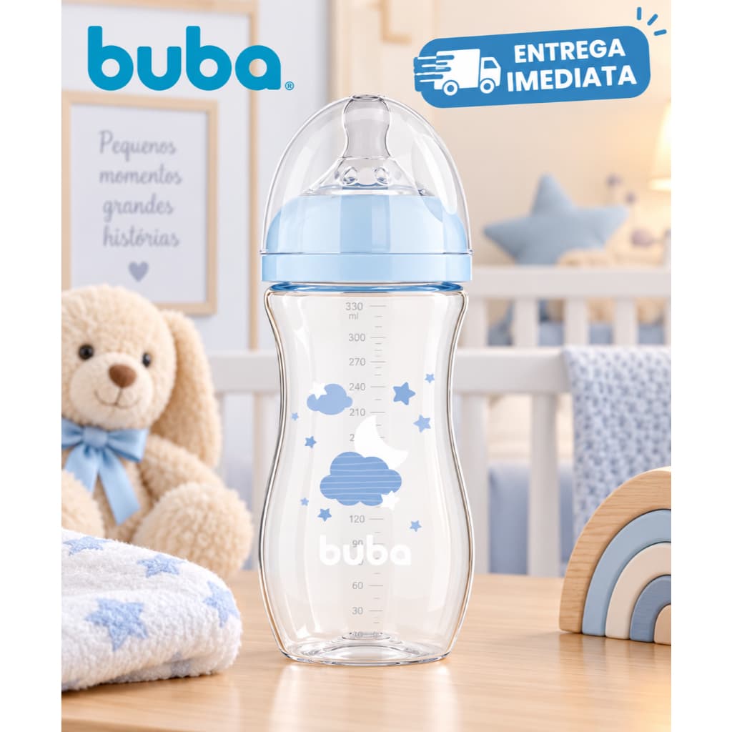 Mamadeira Easy Flow 330ml anticólica Nuvem Azul-Anti gazes - ideal para o seu BEBE - qualidade BUBA