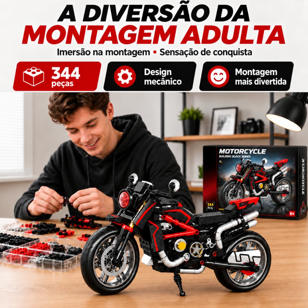 Moto de Montar Honda CB650R 344 Peças Compatível com Lego Modelo Esportivo para Crianças 6+