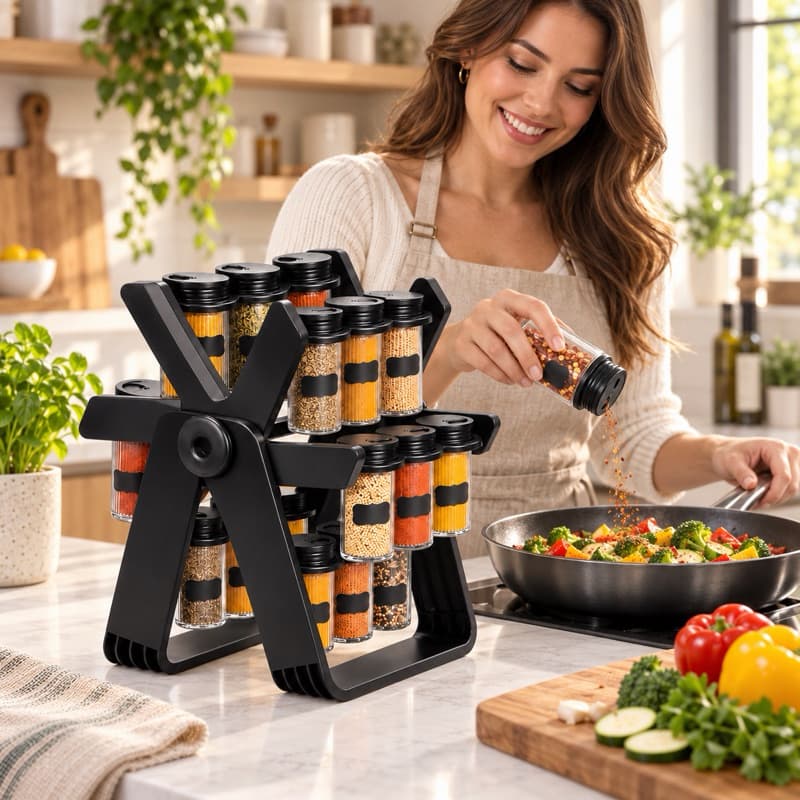 Porta Condimentos Giratório 18 Potes de Vidro Organizador de Temperos 360° Suporte para Temperos Porta Temperos Cozinha