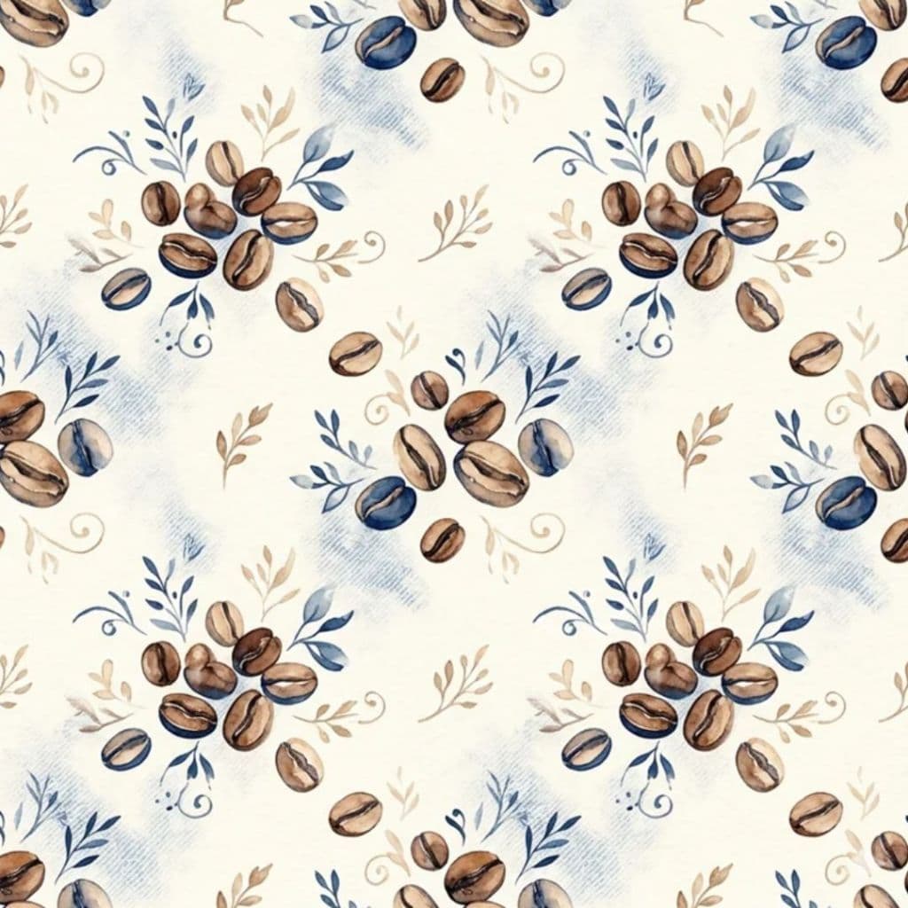 Tecido Patchwork Digital Blue Coffee Grãos de Café D2829