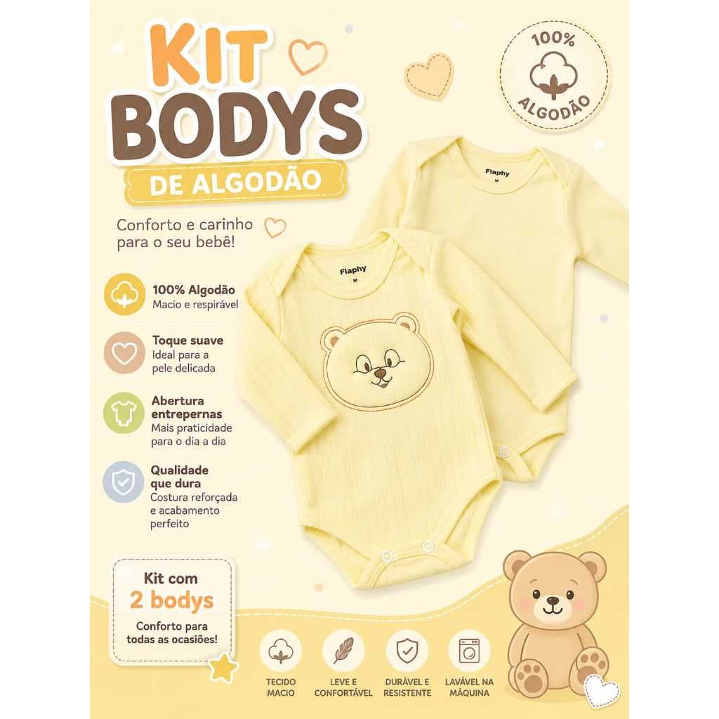 Kit 4 Bodys Bebê Enxoval Unissex Meninas Meninos Enxoval Recém Nscidos