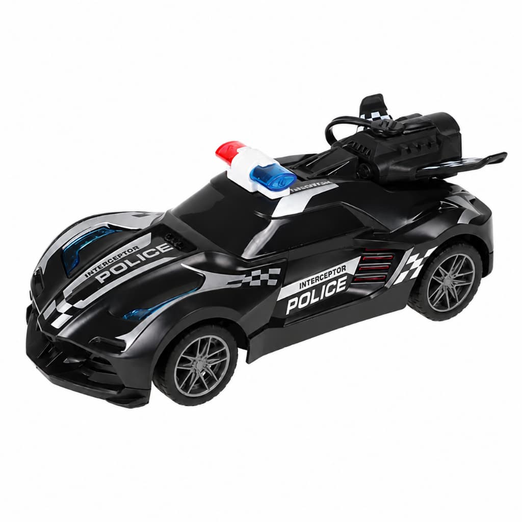 Carrinho de Controle Remoto Carro de Polícia Interceptor com Luzes LED e Efeito de Fumaça