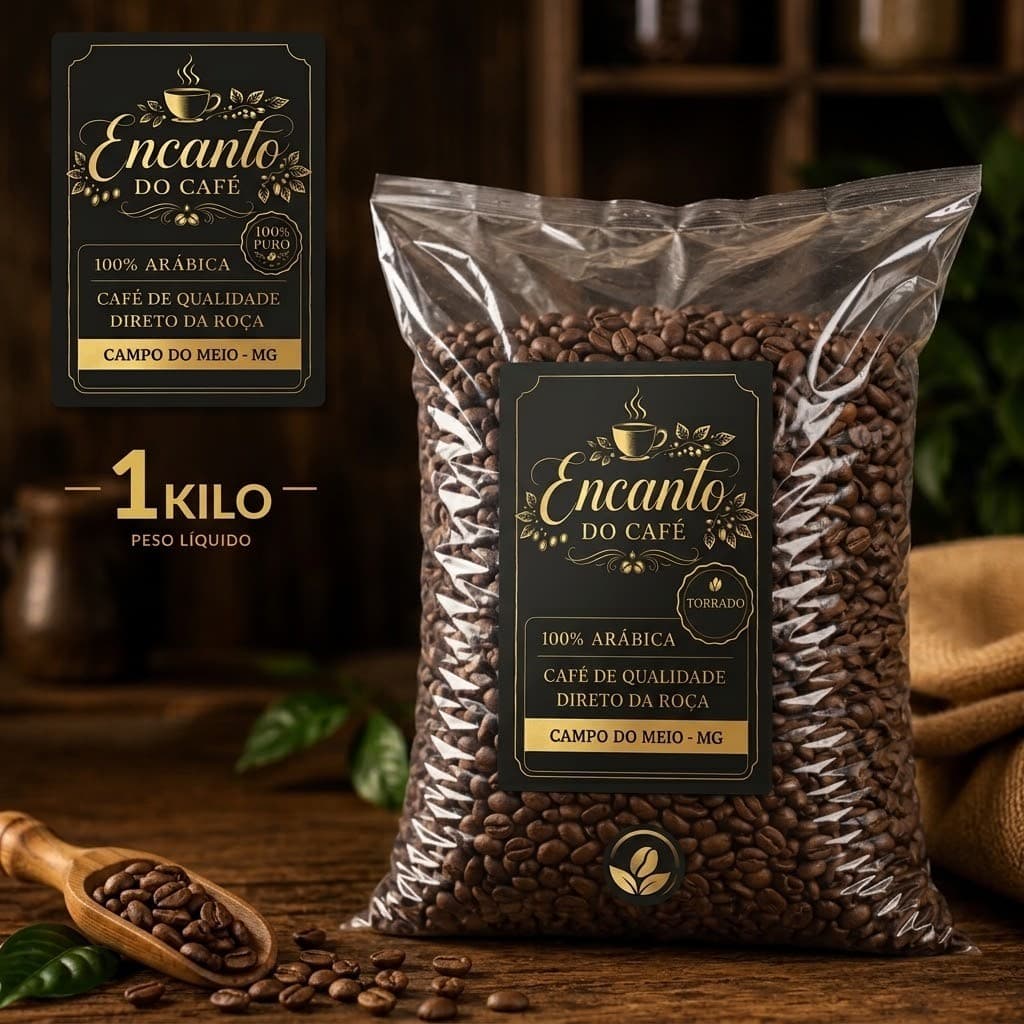 1kg Café em grãos torrados -torra media- encanto do grão 100% arabica