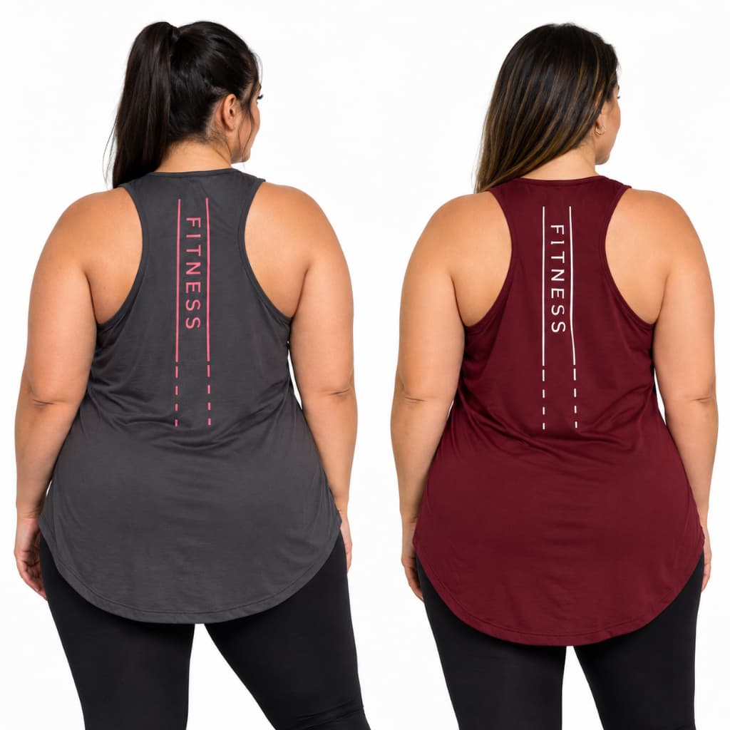 Kit 2 Regatas Plus Size Femininas Estampa Traseira Fitness Shirt