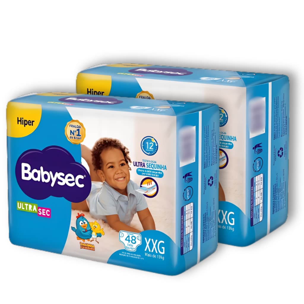 Kit 2 Fraldas Descartáveis Babysec UltraSec Hiper - Tamanho XXG - Total 96 Tiras