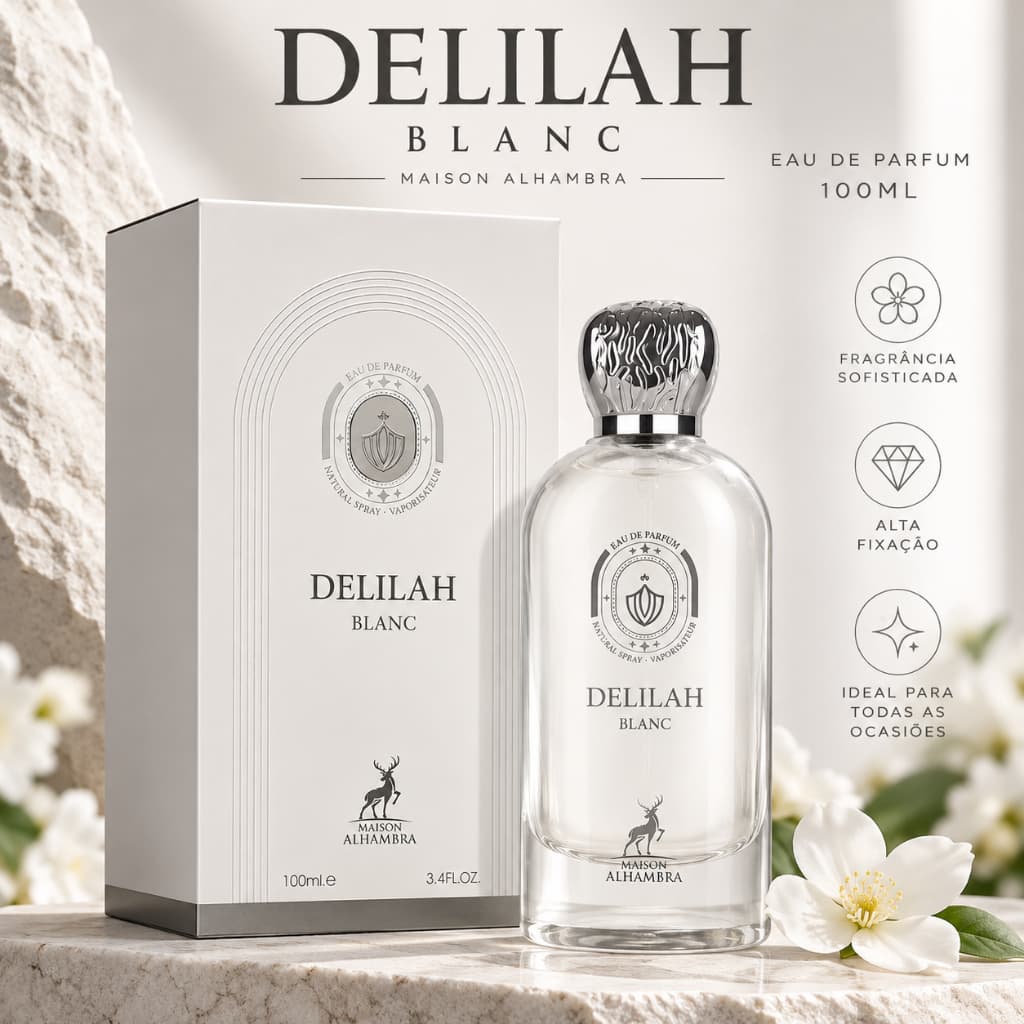 Perfume Feminino Delilah Blanc Maison Alhambra Eau de Parfum 100ml Árabe Importado Original Lacrado Floral Frutado