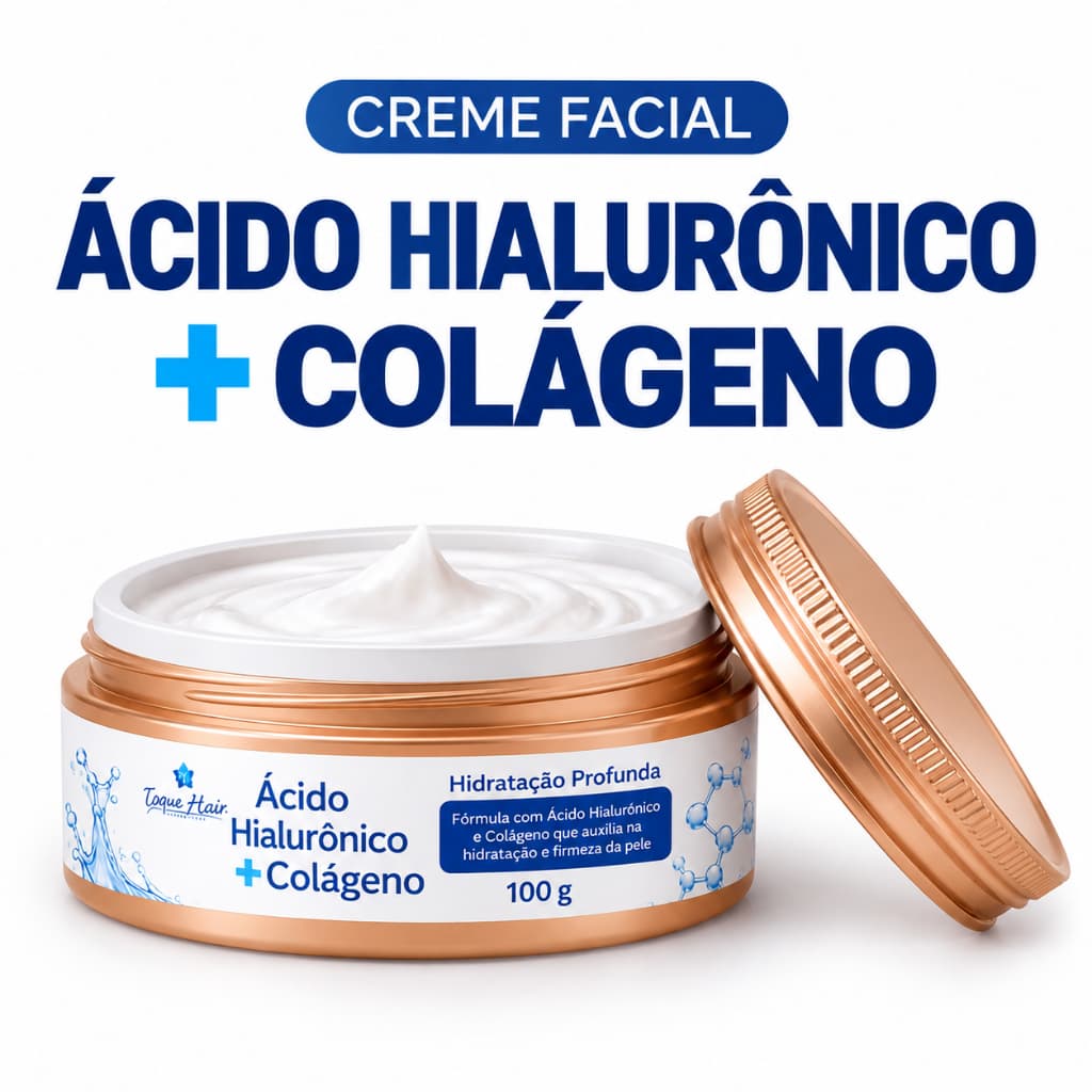 Creme Facial Acido Hialurônico Colágeno  Hidratação Profunda Ação Antissinais e Anti-idade
