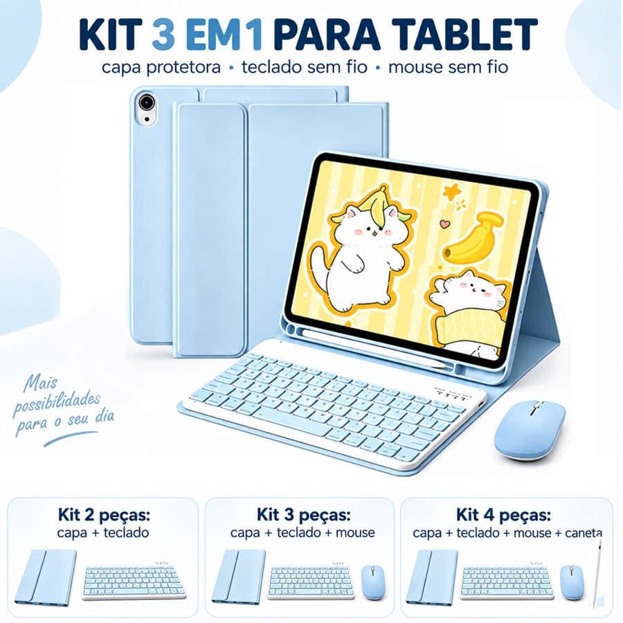 Capa Para iPad 11" (A16) A3355/A3356 /10ª A2696/A2757/A2777 C/ Magnético Teclado Bluetooth ABNT2 (Com Ç) E Mouse Sem Fio