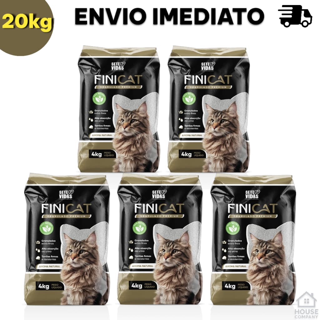 Kit 5 Areia Fina Sanitária FiniCat Premium Higiênica Para Gatos Anti Odor Grãos Extra finos 20 kg total