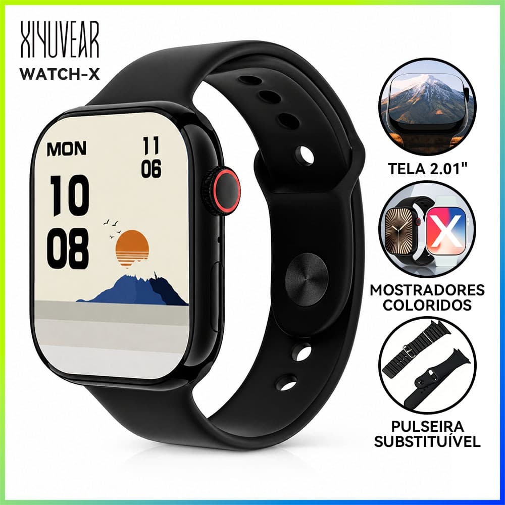 Smartwatch Relógio Inteligente XiYuVear Watch X Tela 2,01" Chamadas Bluetooth 2 Pulseiras Android iOS Envio de São Paulo