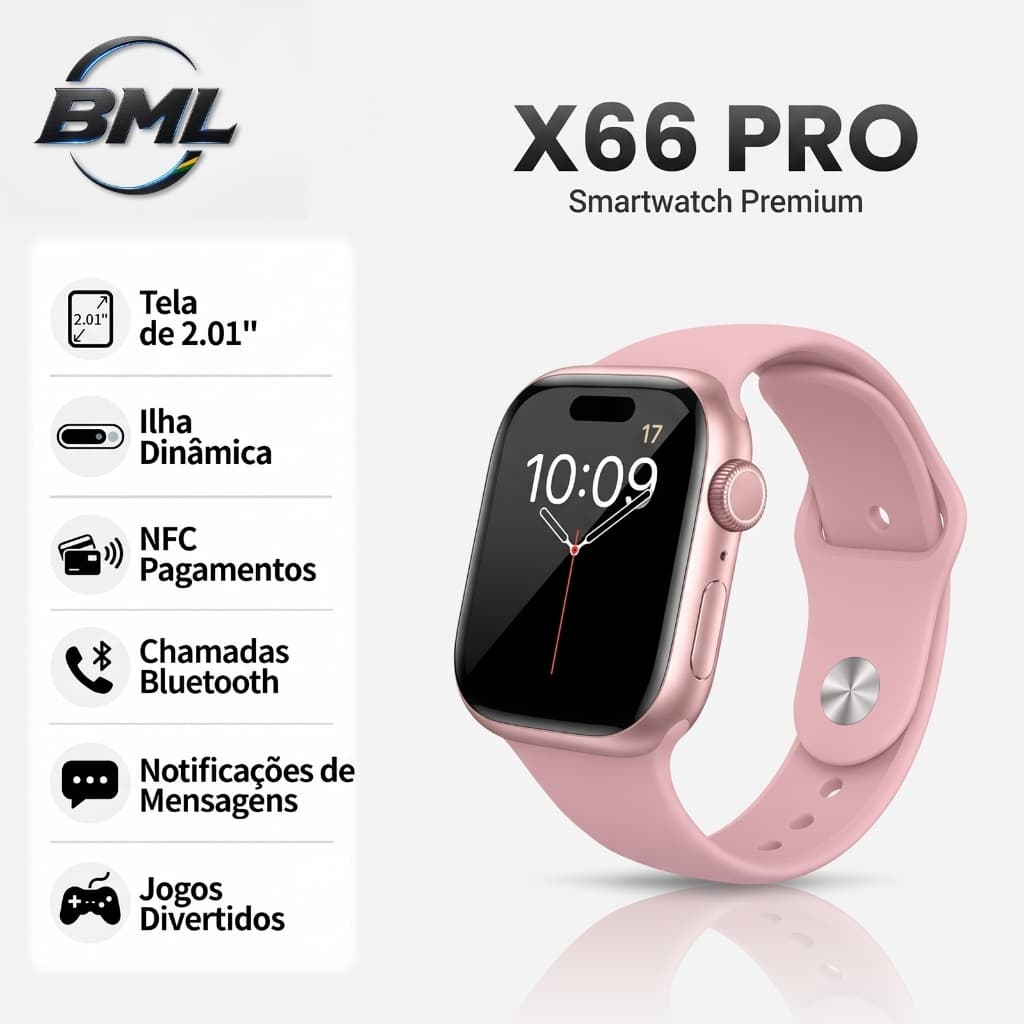 BML Relógio X66 Pro Smartwatch Relogio WhatsApp Modos Esportivos NFC GPS