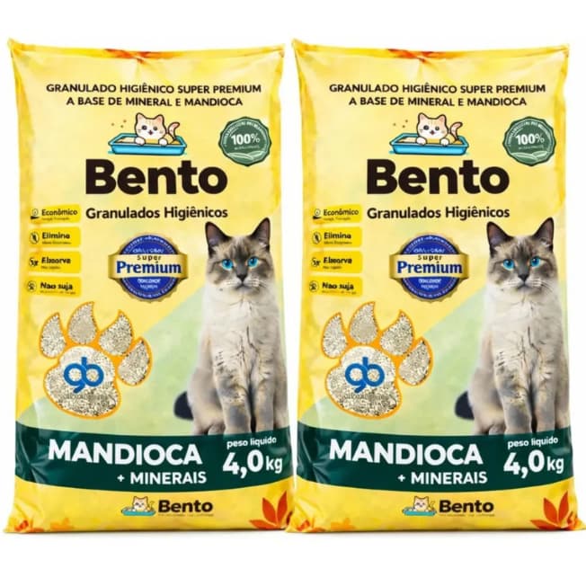 Kit 2 Areia Sanitaria Bento Mandioca 4KG Biodegradavel Gato