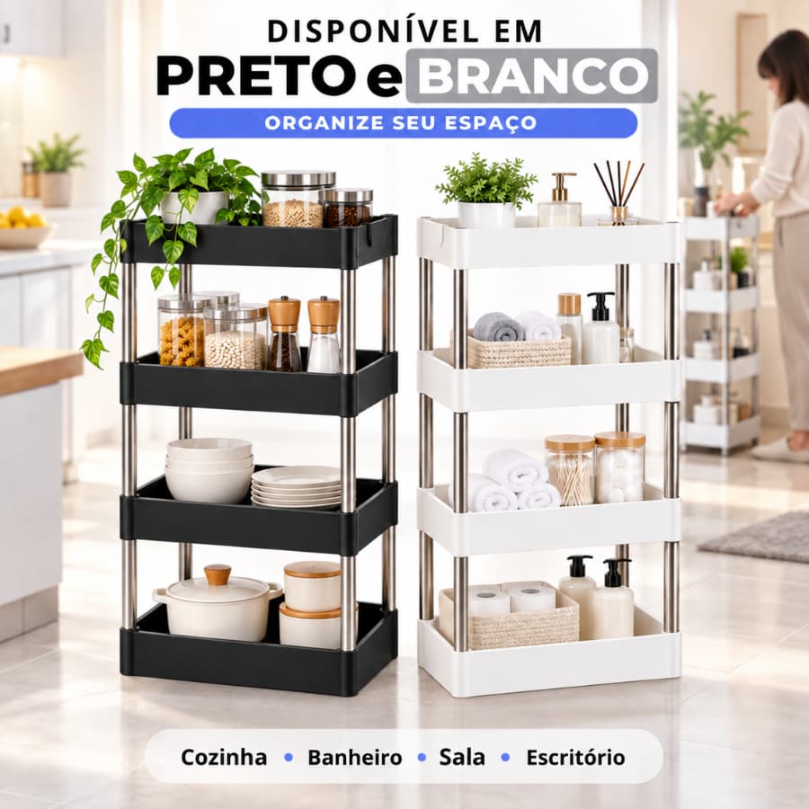 Organizador 4 Andares Multiuso Estante Compacta para Cozinha Banheiro Lavanderia e Sala