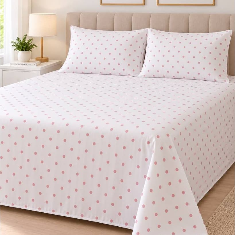 Jogo de Lençol cama Casal/ Casal box Poá  3 peças percal flex 180 fios