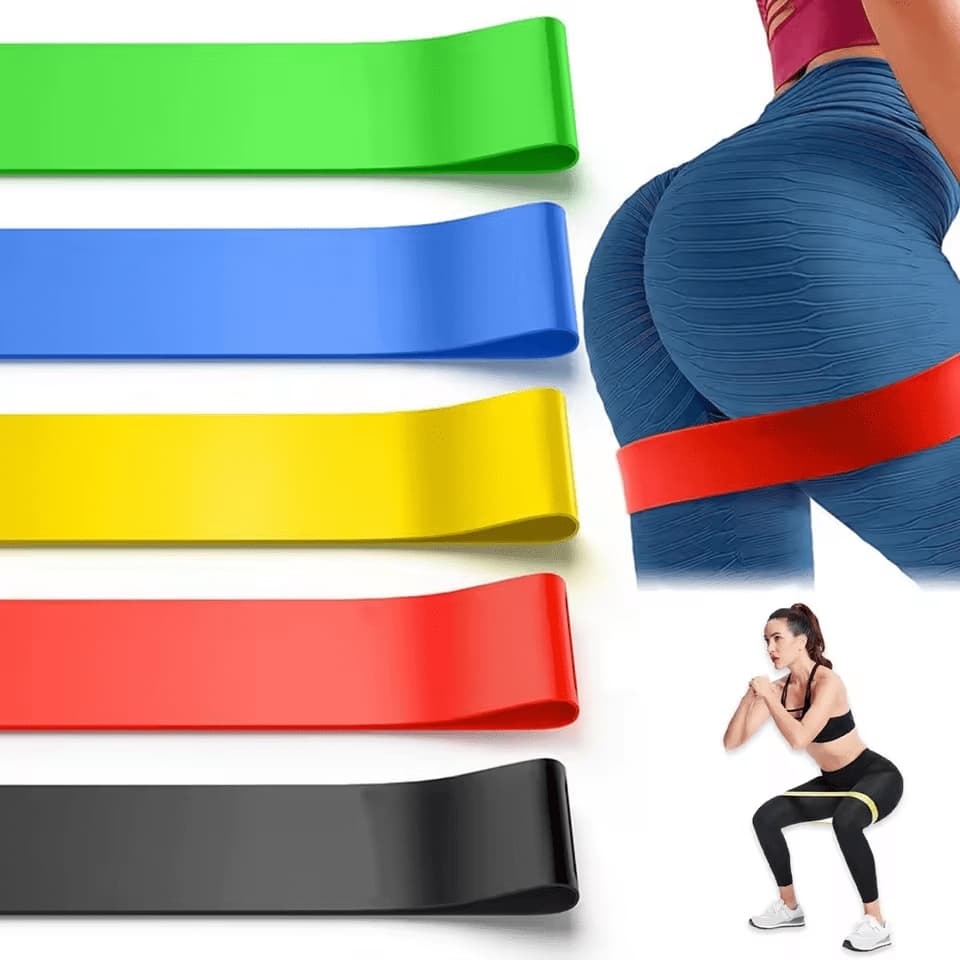 Kit 5 Faixa Elástica de Resistência Band para Treino Yoga Pilates Treino Academia Musculação