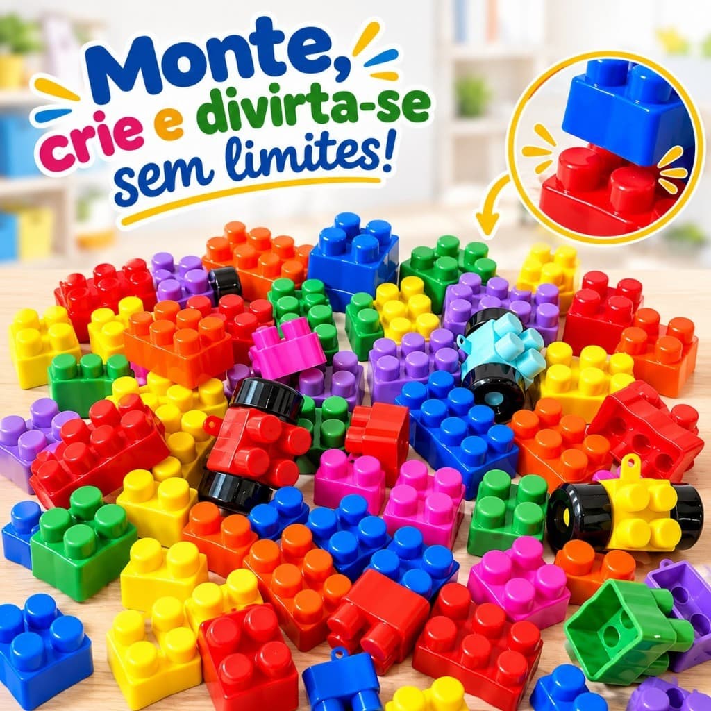Monta Monta Infantil Com 120 Peças Super Educativos Com Rodinhas Bem Coloridas