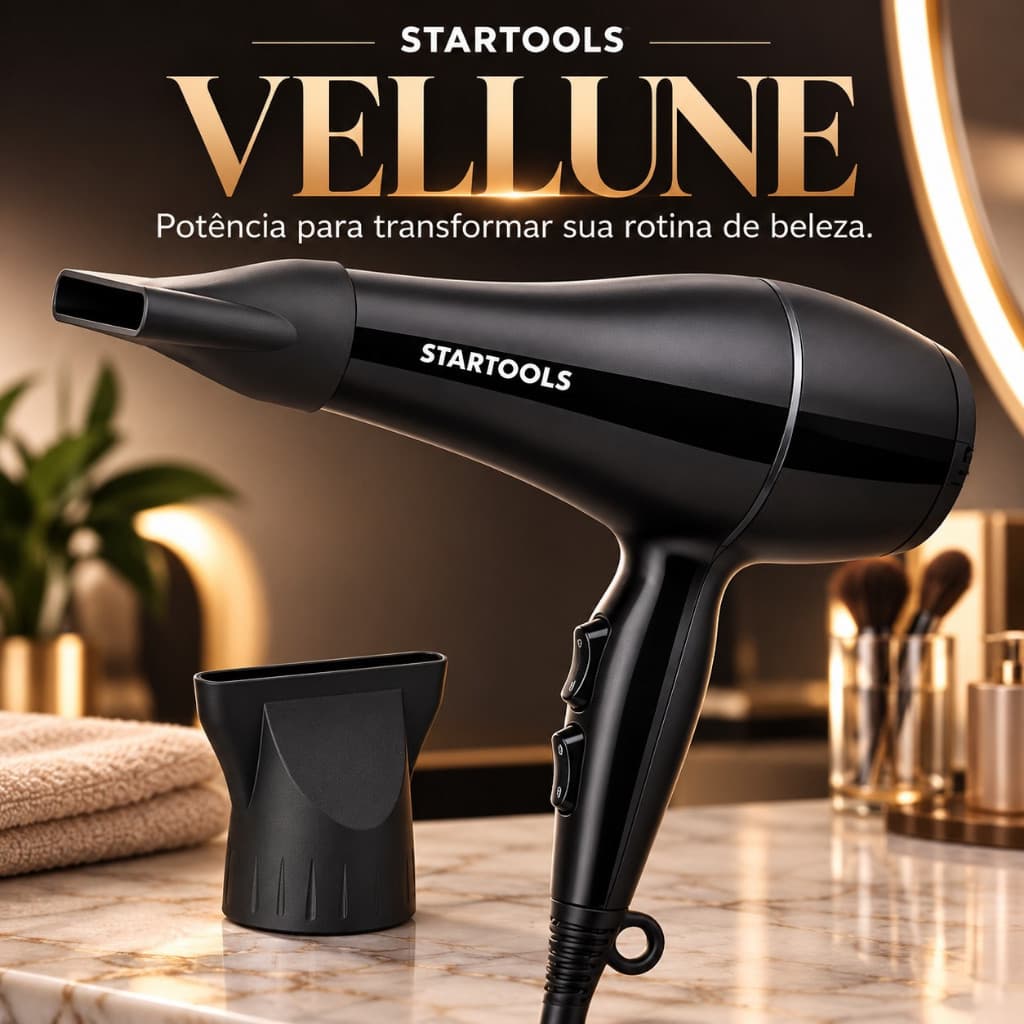Secador de Cabelo Profissional Startools Vellune 1800W 127V Preto com Bico Concentrador