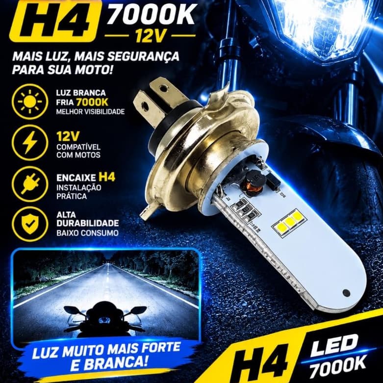 Lâmpada De Farol De Moto De Led H4 7000k 12v Acessório Farol De Moto