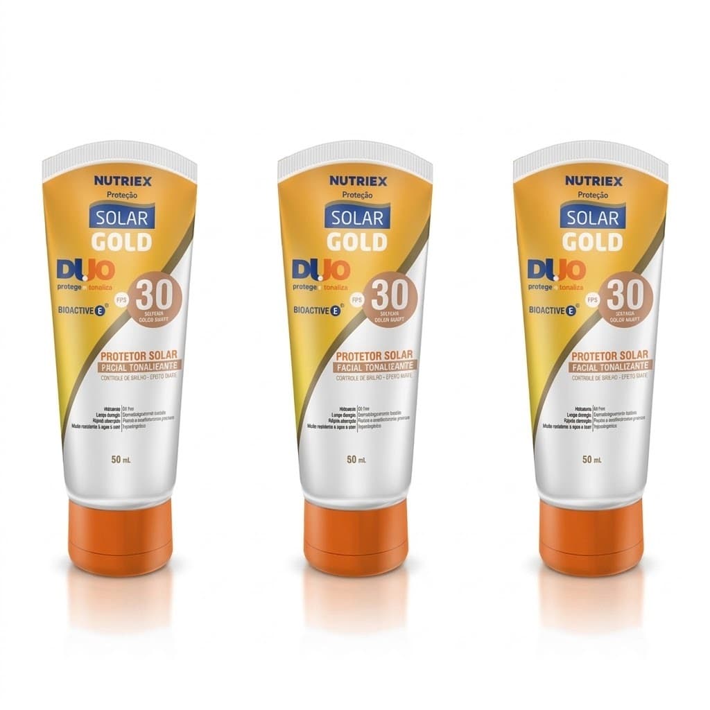 Kit 3un Protetor Solar Facial FPS 30 Tonalizante Toque Seco 50ml Solar Gold