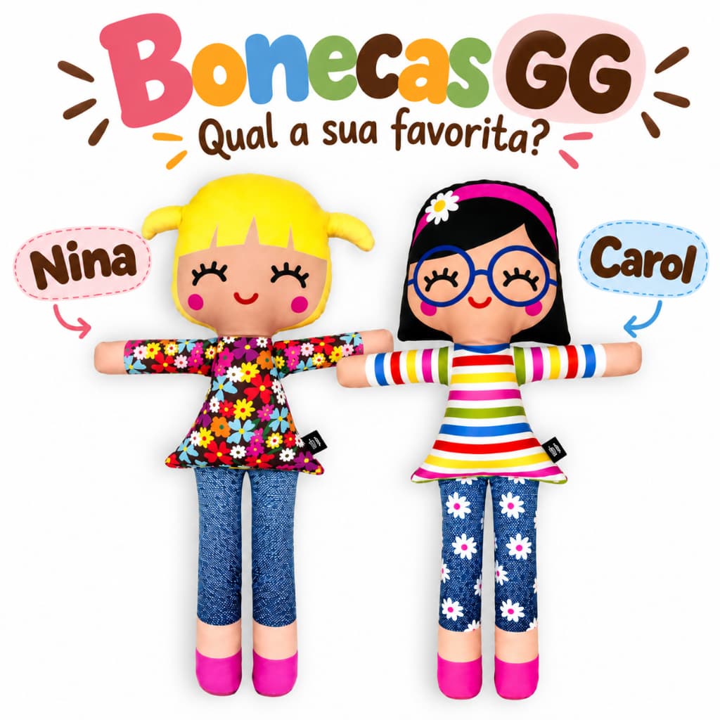 Boneca de Pano Decorativa Infantil Articulada GG 62cm | Escolha Seu Modelo