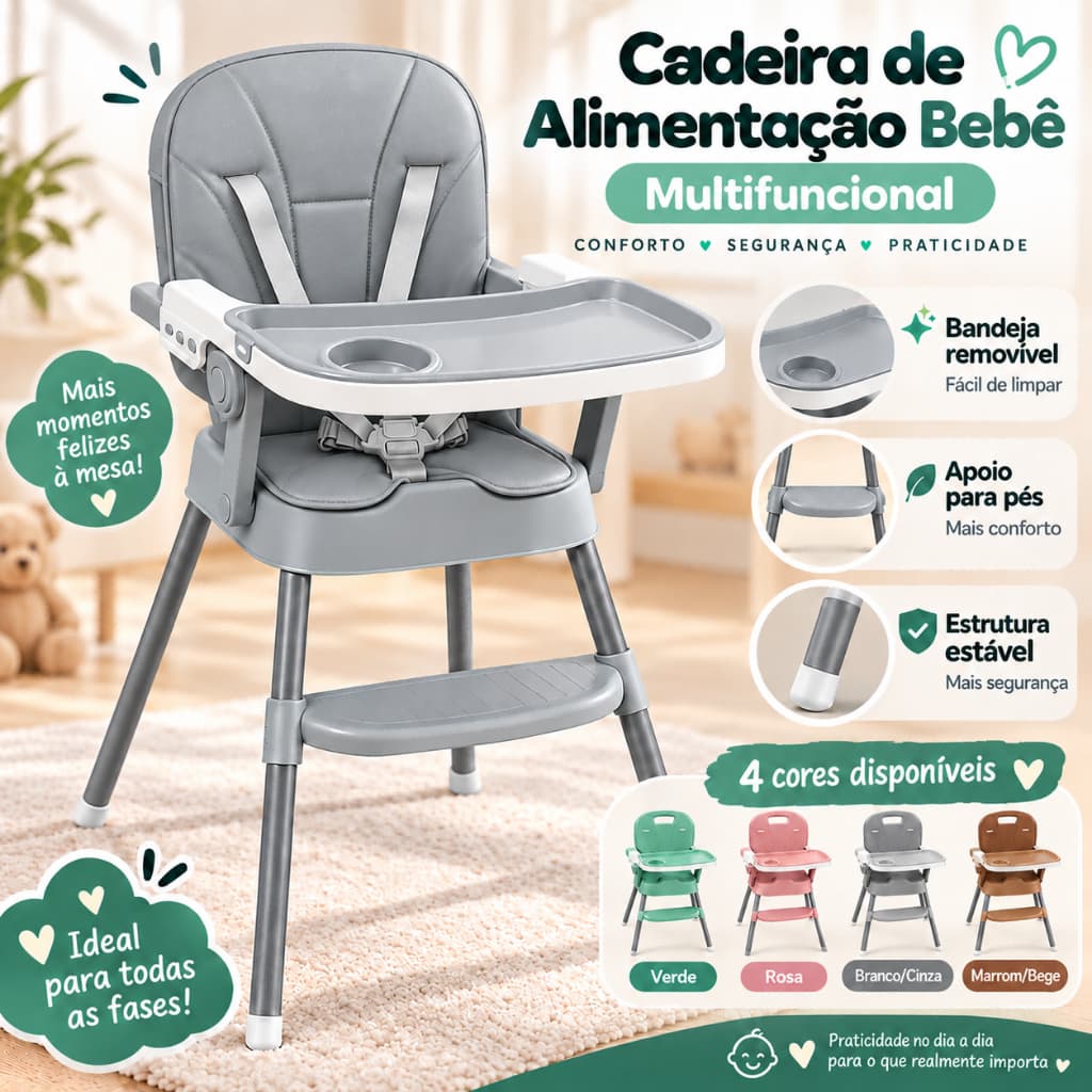 Cadeira de Alimentação Bebê Infantil Cadeirão com Bandeja Removível Cinto e Apoio para Pés