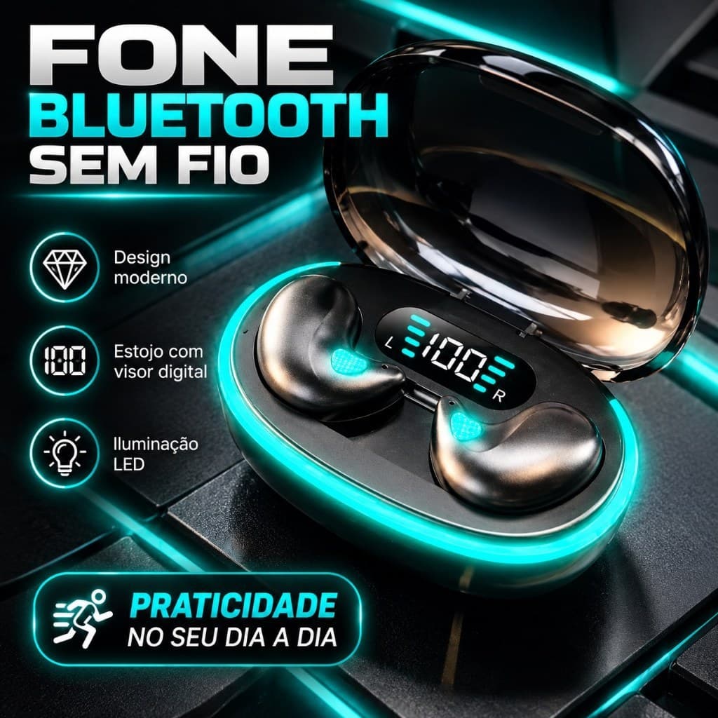 Fone de Ouvido Bluetooth Sem Fio TWS, Headset à Prova d'Água, Mini Fone de Ouvido, Fone de Ouvido Estéreo TWS para Tod