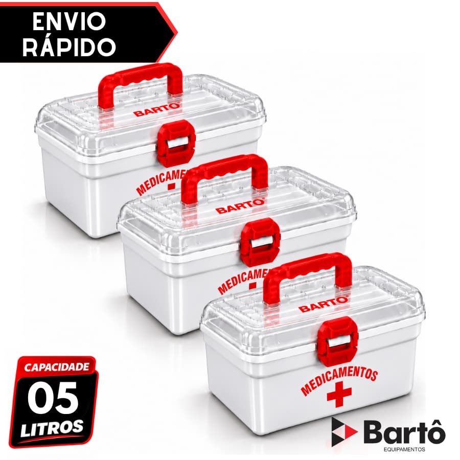 Kit Até 3 Caixas Organizadoras De Primeiros Socorros 5 Litros Multiusos Travas Nas Laterais