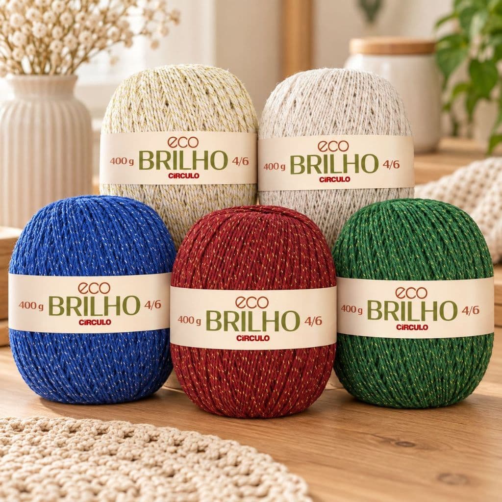 Barbante ECO BRILHO - Circulo - 400g - fio 6 - 393m com Brilho para Crochê e Tricô