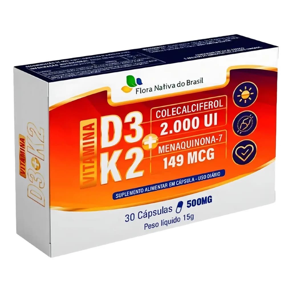 Vitamina D3 E Vitamina K2 30 Cápsulas - Flora Nativa do Brasil Suplemento Alimentar