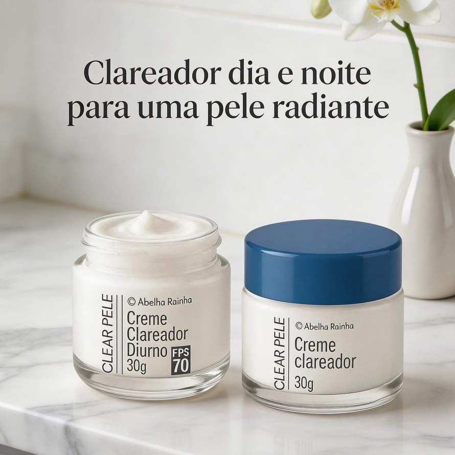 Kit Clareador Facial Dia com FPS 70 + Facial Noturno Anti Melasma Clear Pele Abelha Rainha