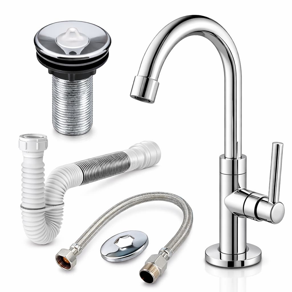 Kit Torneira Lavatório Banheiro Cromada + Válvula 7/8 Lavabo + Sifão Universal Completo + Engate Flexível 40 Cm