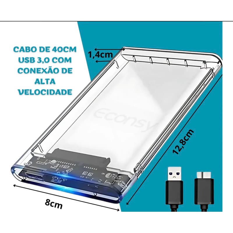 Case Externo 2.5" SSD/HDD USB 3.0 Transparente Econsy
