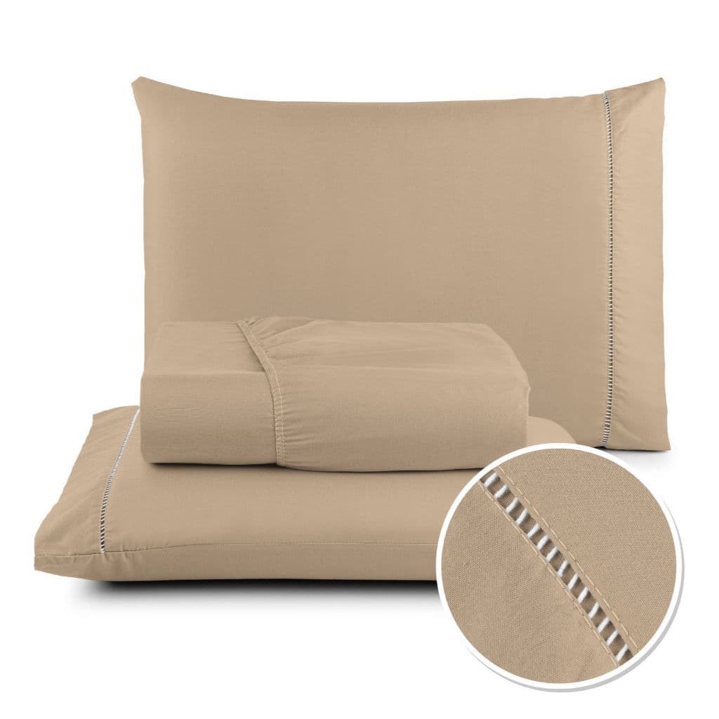 Jogo de Lençol 03 Peças 400 Fios Cama Solteiro Casal Padrão Queen  Micropercal Ponto Palito