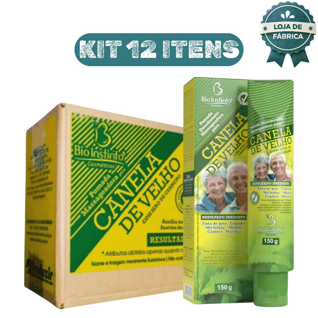 Kit 12 Pomada Canela de Velho 150g Bio Instinto Alívio Muscular Articular Dor Relaxante