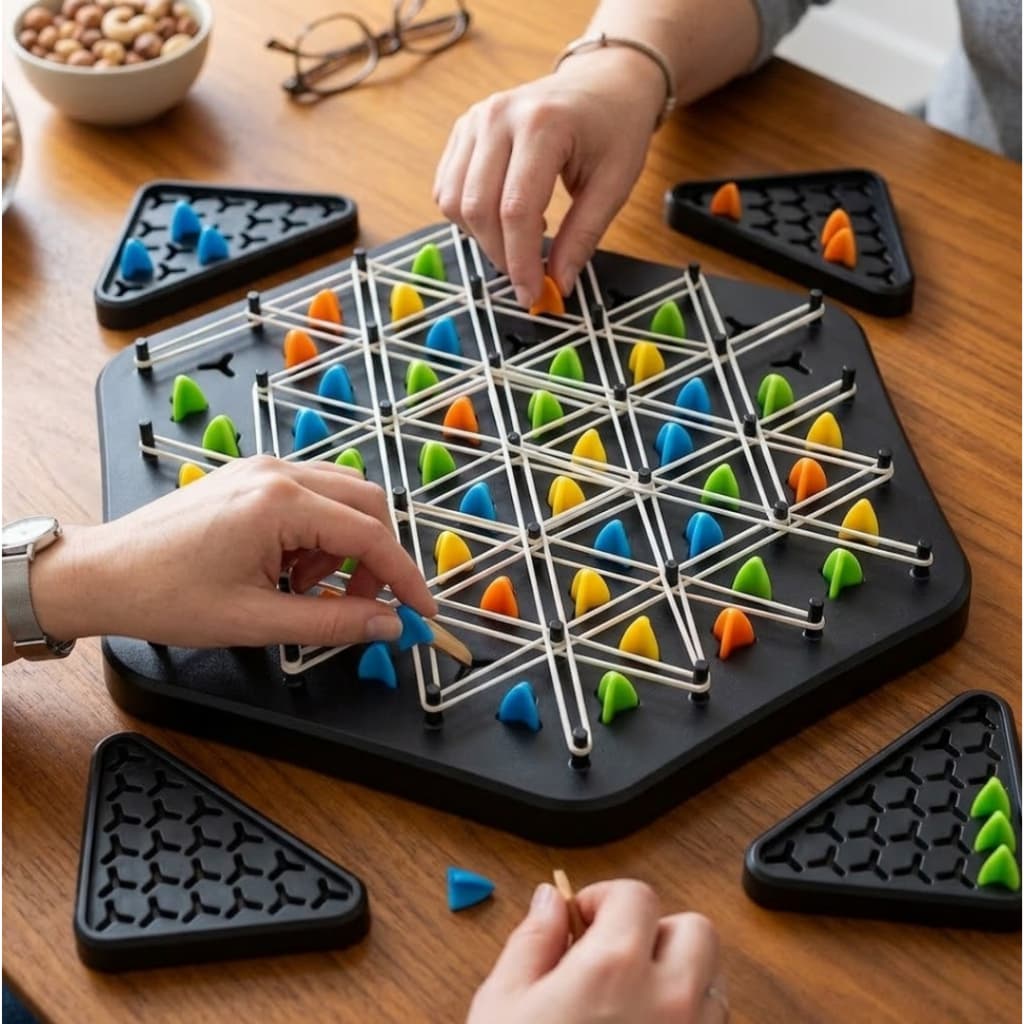 Jogo Dos Triângulos Tabuleiro Xadrez Geométrico Multijogador Família Jogo de Mesa
