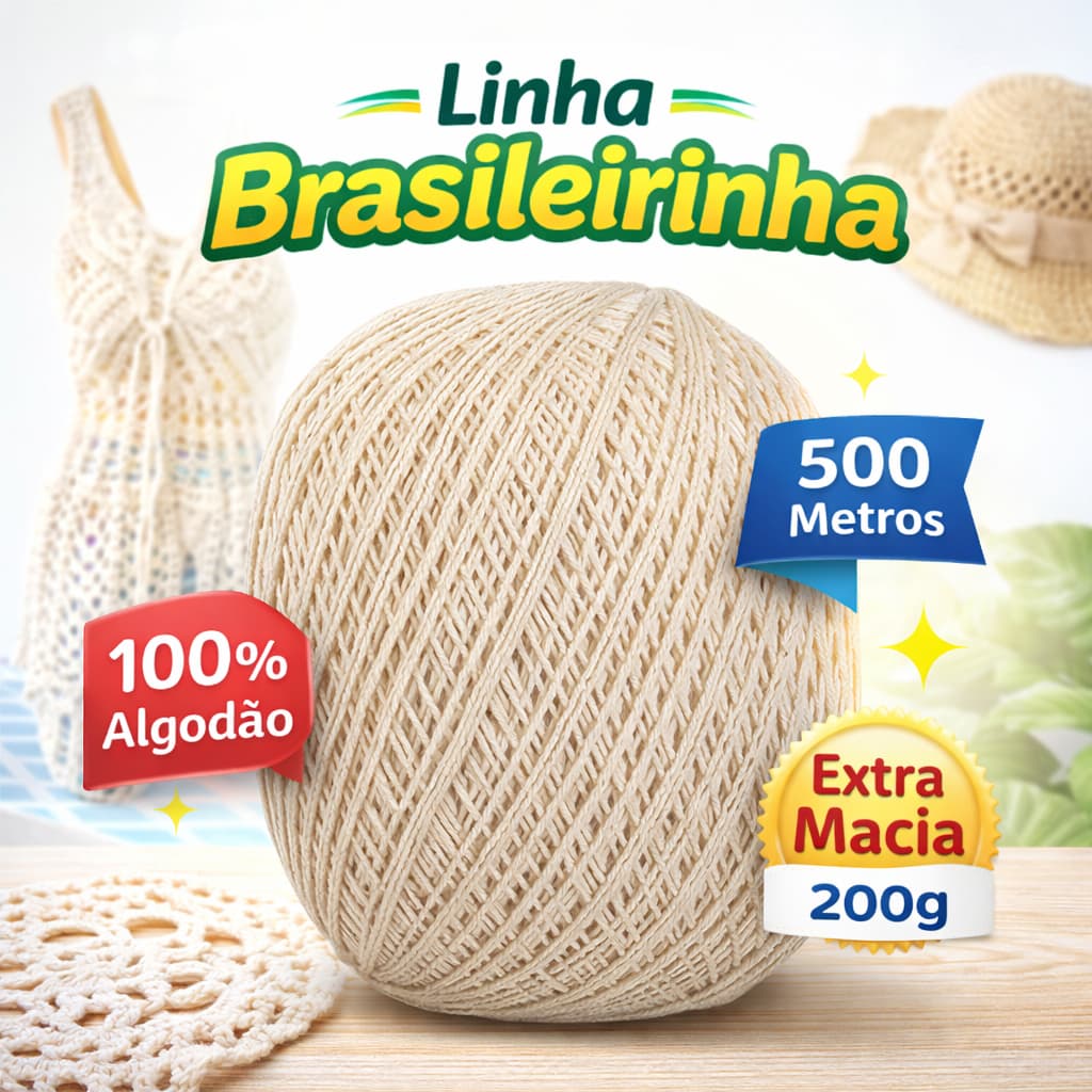 Linha Brasileirinha Algodão 500m 200g Ideal para Crochê Vestuário Saída de Praia e Blusas - BARBANTES DO BRASIL